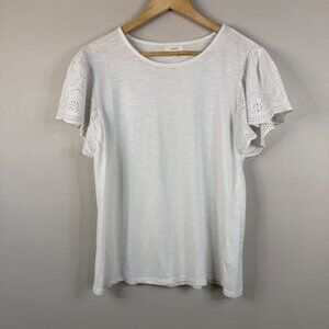 Maurice's Eyelet Flutter Sleeve Cotton Women's White Top  Size L